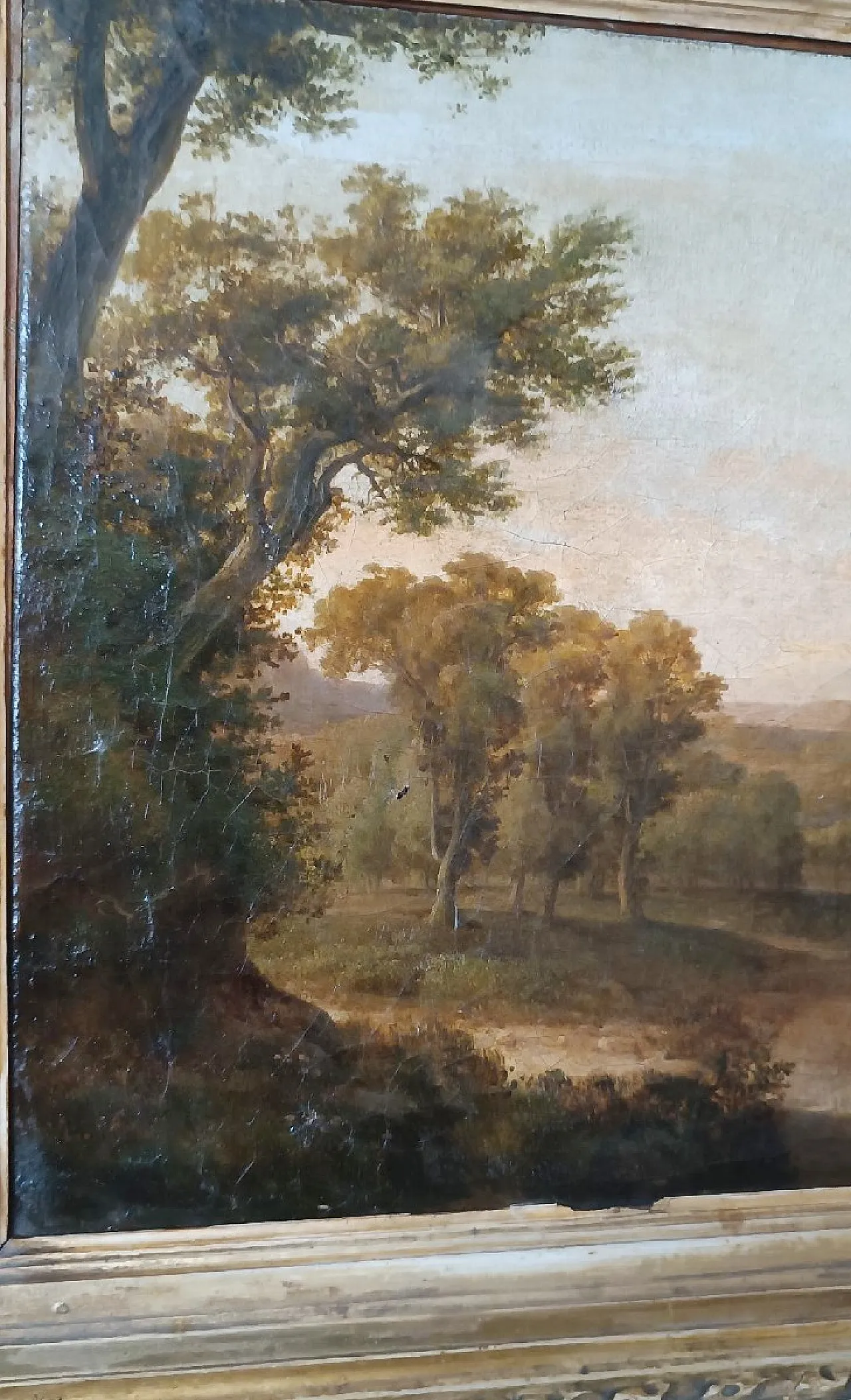 Antique canvas painting depicting a bucolic landscape, 19th century 4