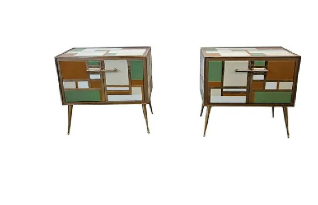 Coppia di comodini in legno e vetro, '900 1