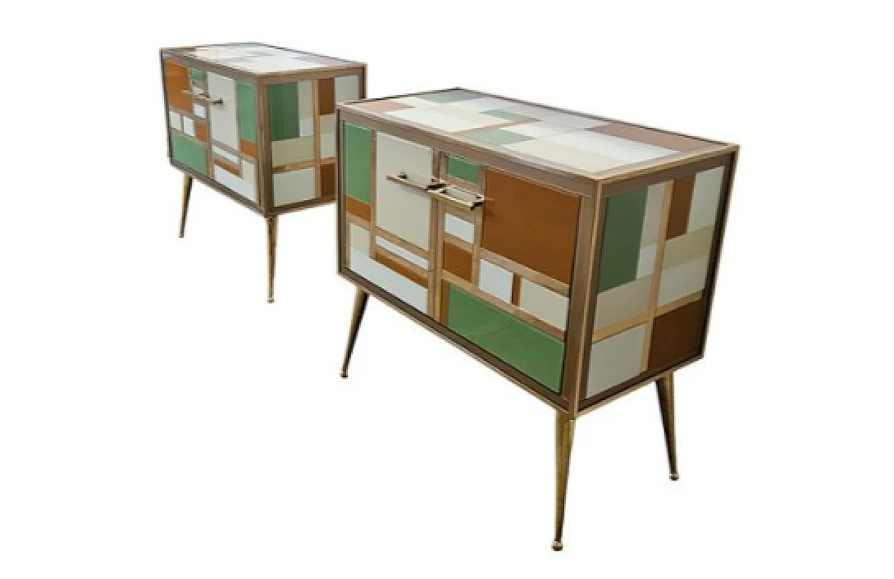 Coppia di comodini in legno e vetro, '900 4