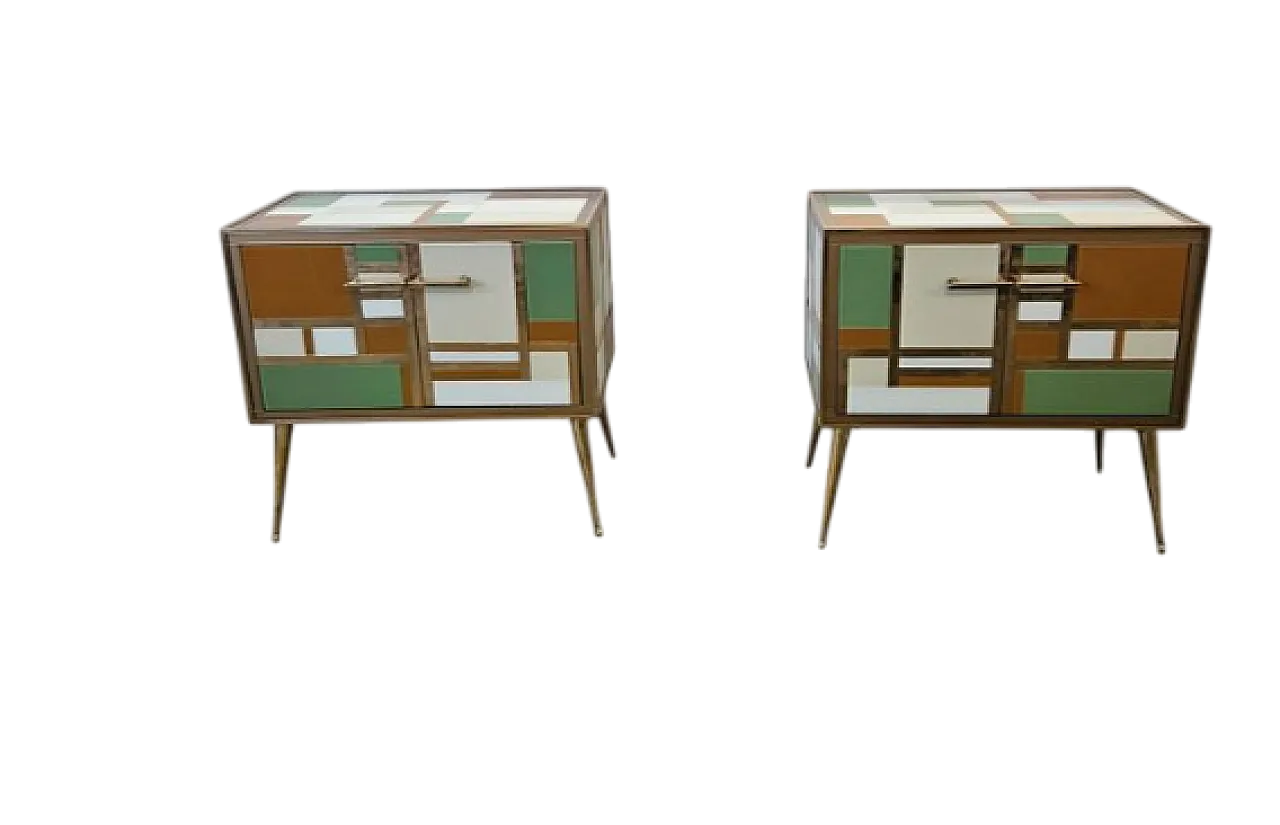 Coppia di comodini in legno e vetro, '900 5