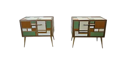 Coppia di comodini in legno e vetro, '900