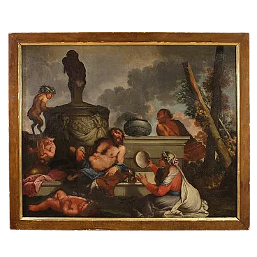 Bacchanal, mythological oil painting on canvas, 17th century