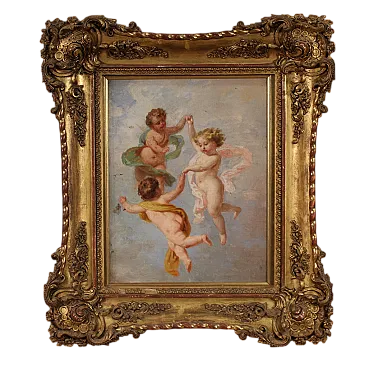 Game of cherubs, oil painting on canvas, 19th century