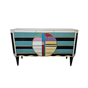 Comò 4 cassetti in vetro colorato, anni '90