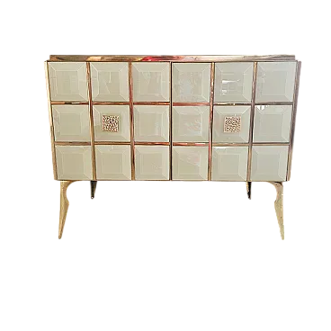 Credenza a due ante in vetro molato bianco, anni '90