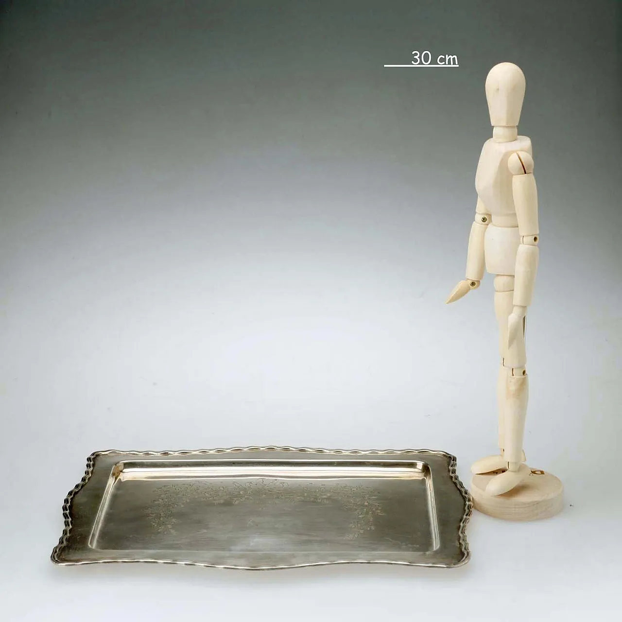 Vassoio rettangolare con bordo ondulato in argento 925, '900 2