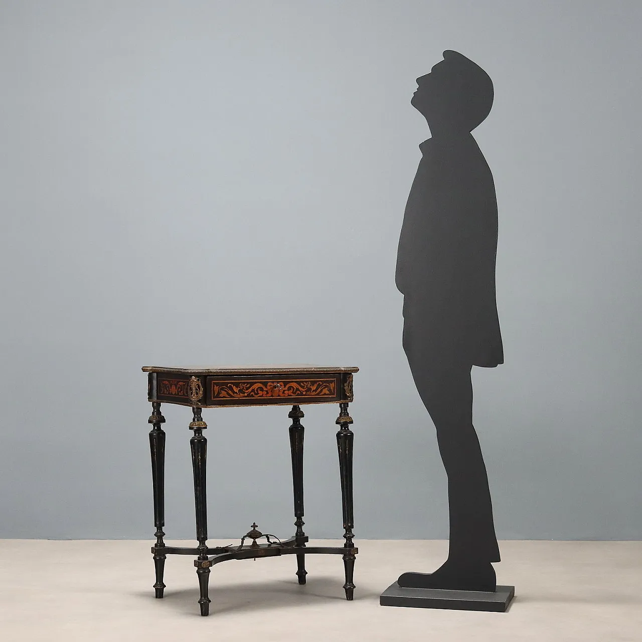 Tavolo da lavoro in legno ebanizzato e bronzo, fine '800 2