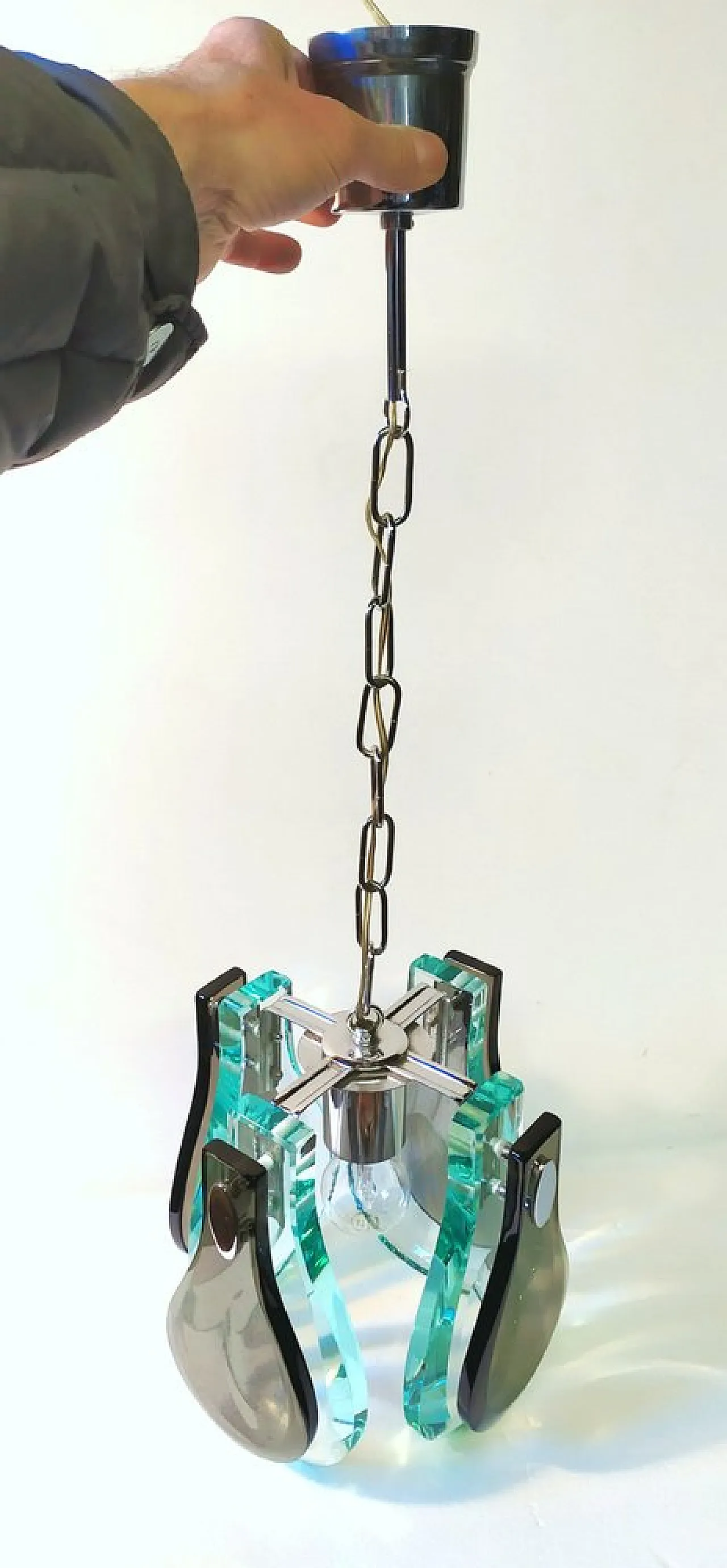 Lampada a sospensione in cristallo, anni '70 1