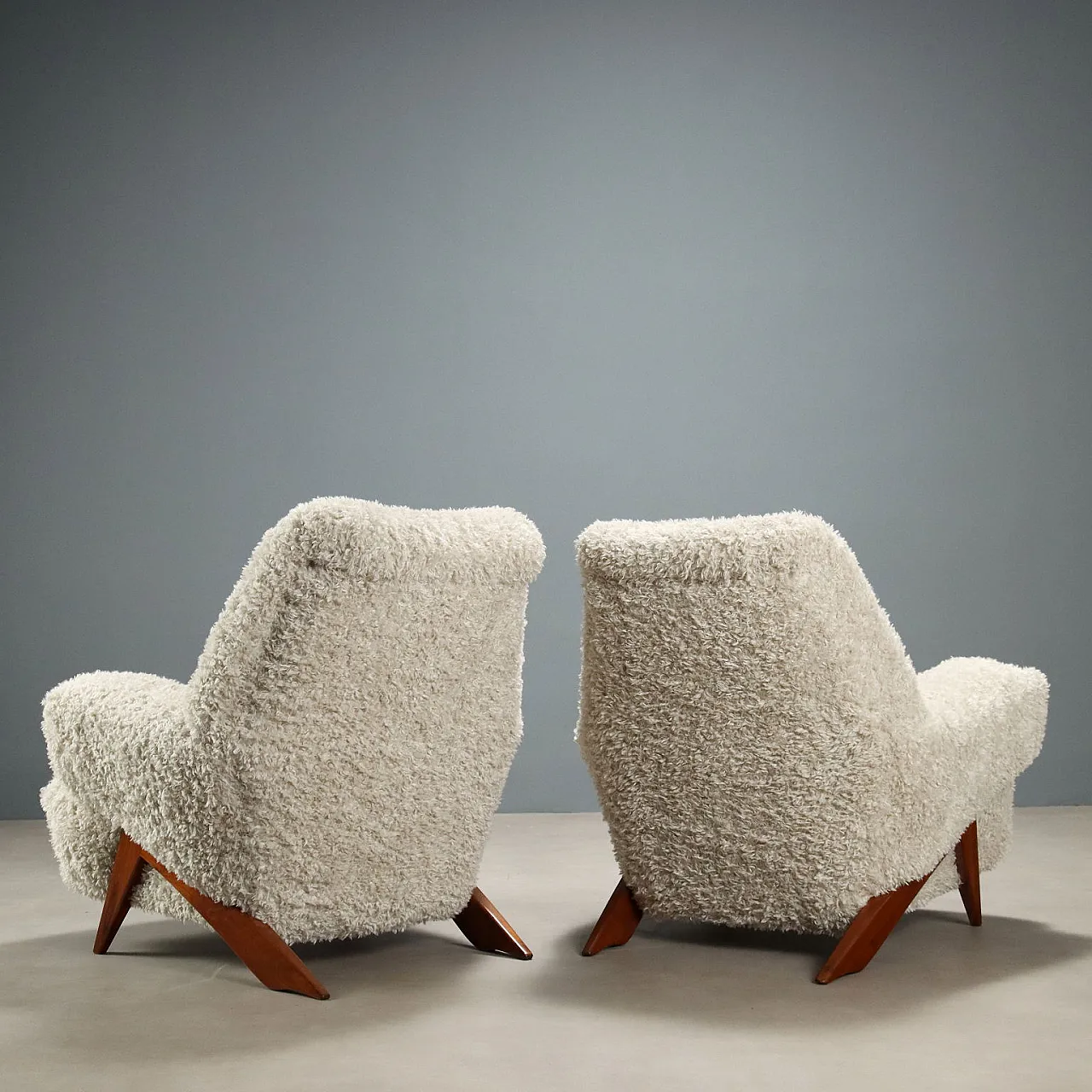 Coppia di poltrone con gambe in legno di faggio e tessuto, '900 9