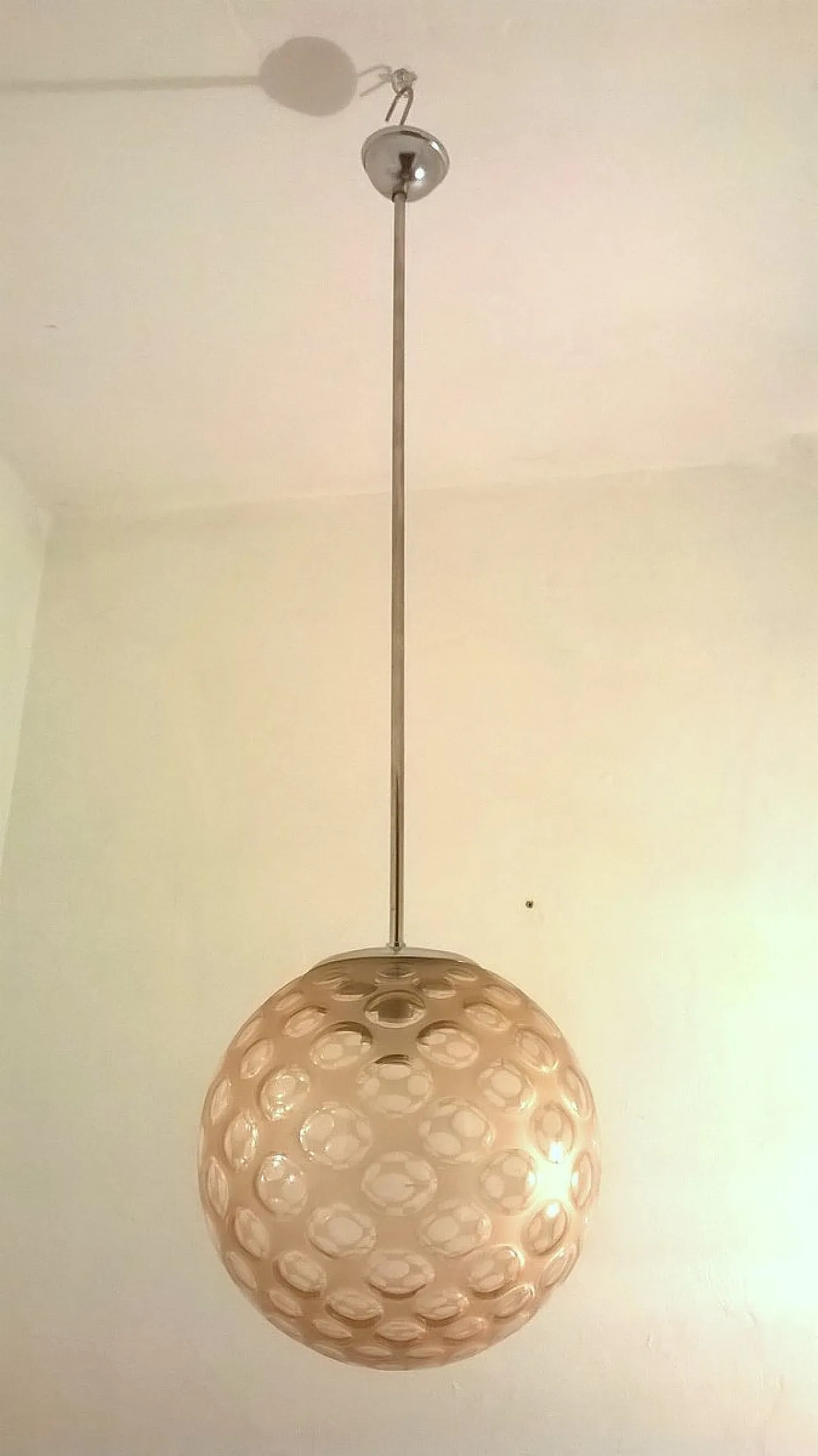 Lampada a sospensione in vetro rosa di Venini, anni '30 1