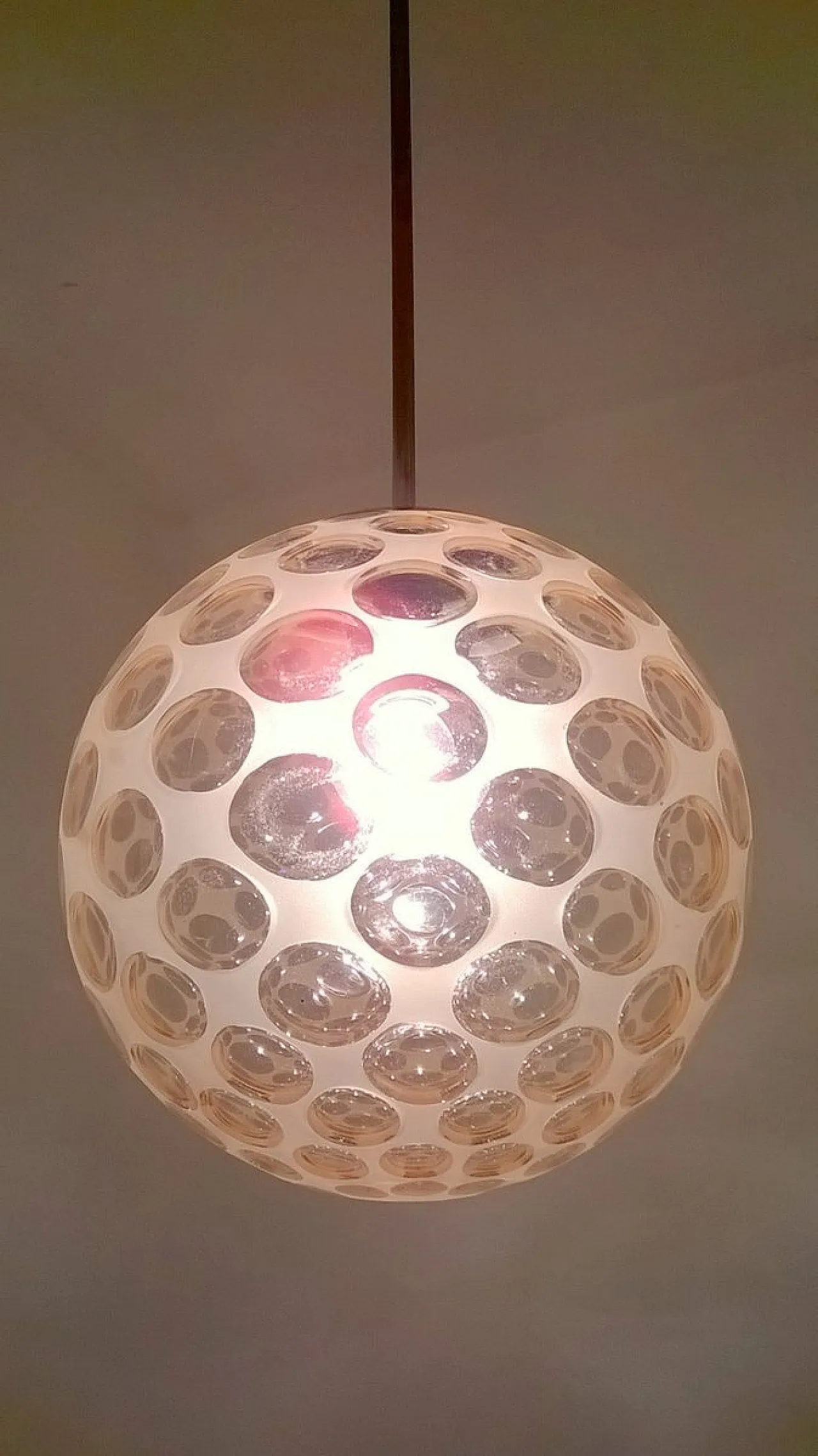 Lampada a sospensione in vetro rosa di Venini, anni '30 4