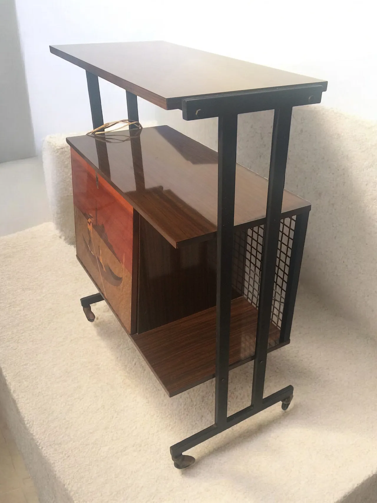 Bar trolley Venice fine wood inlay, 1960s 5
