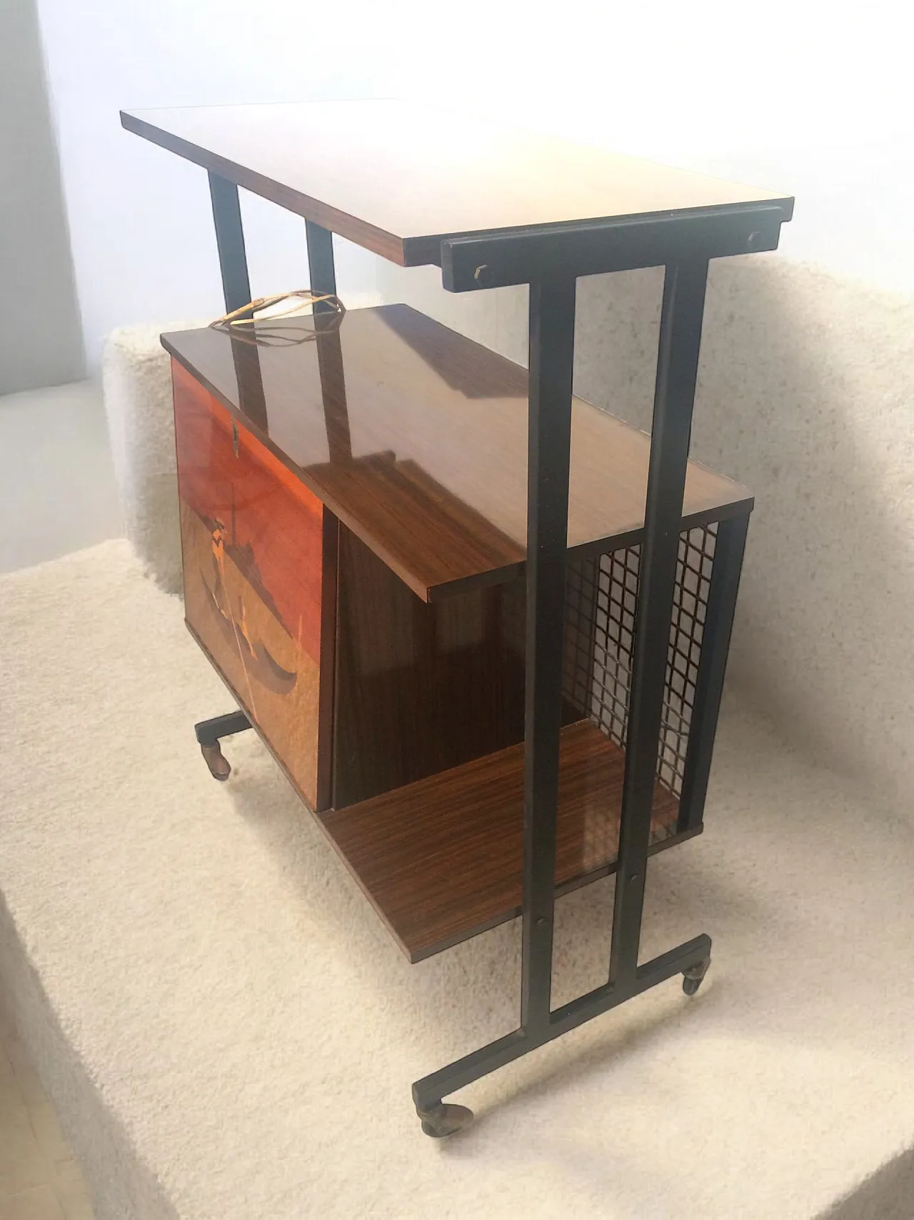 Bar trolley Venice fine wood inlay, 1960s 9