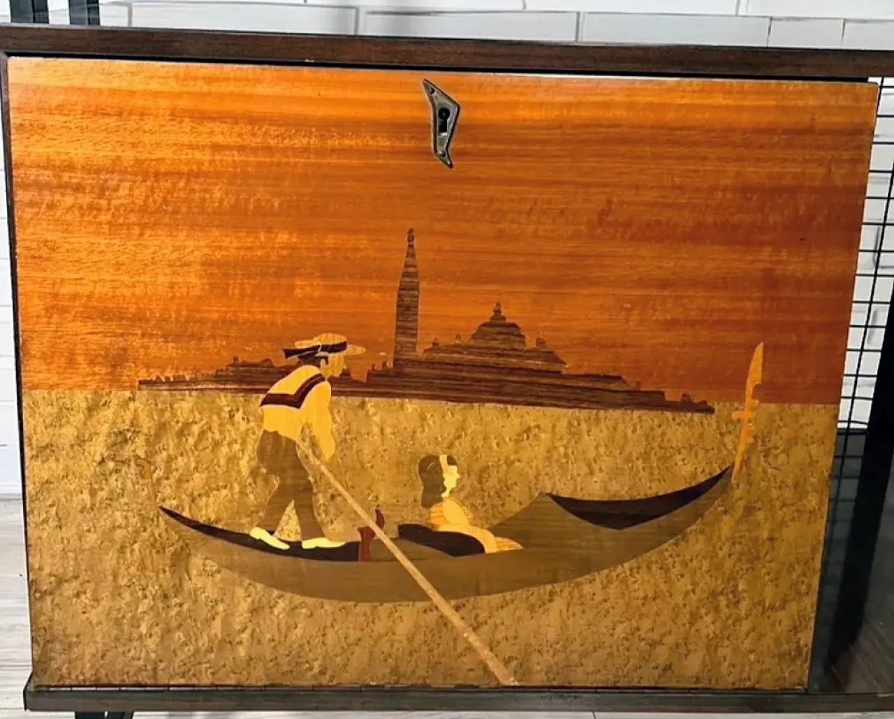 Bar trolley Venice fine wood inlay, 1960s 12