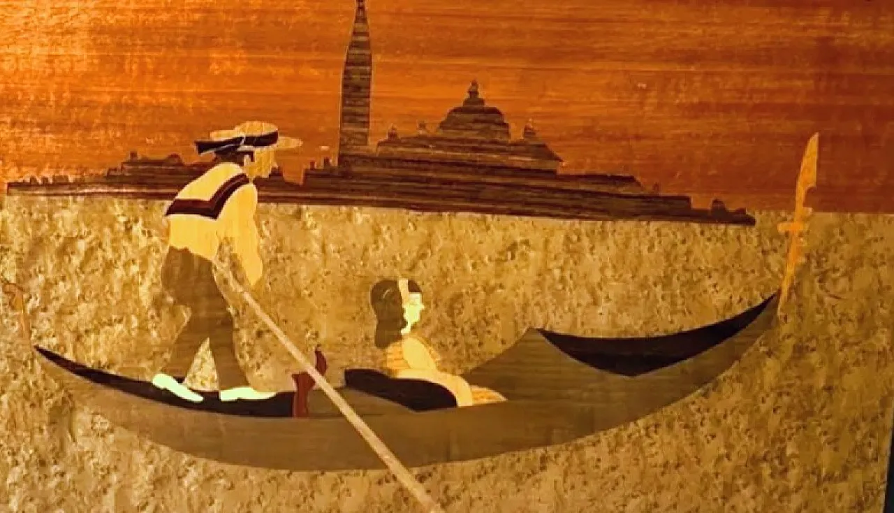 Bar trolley Venice fine wood inlay, 1960s 14