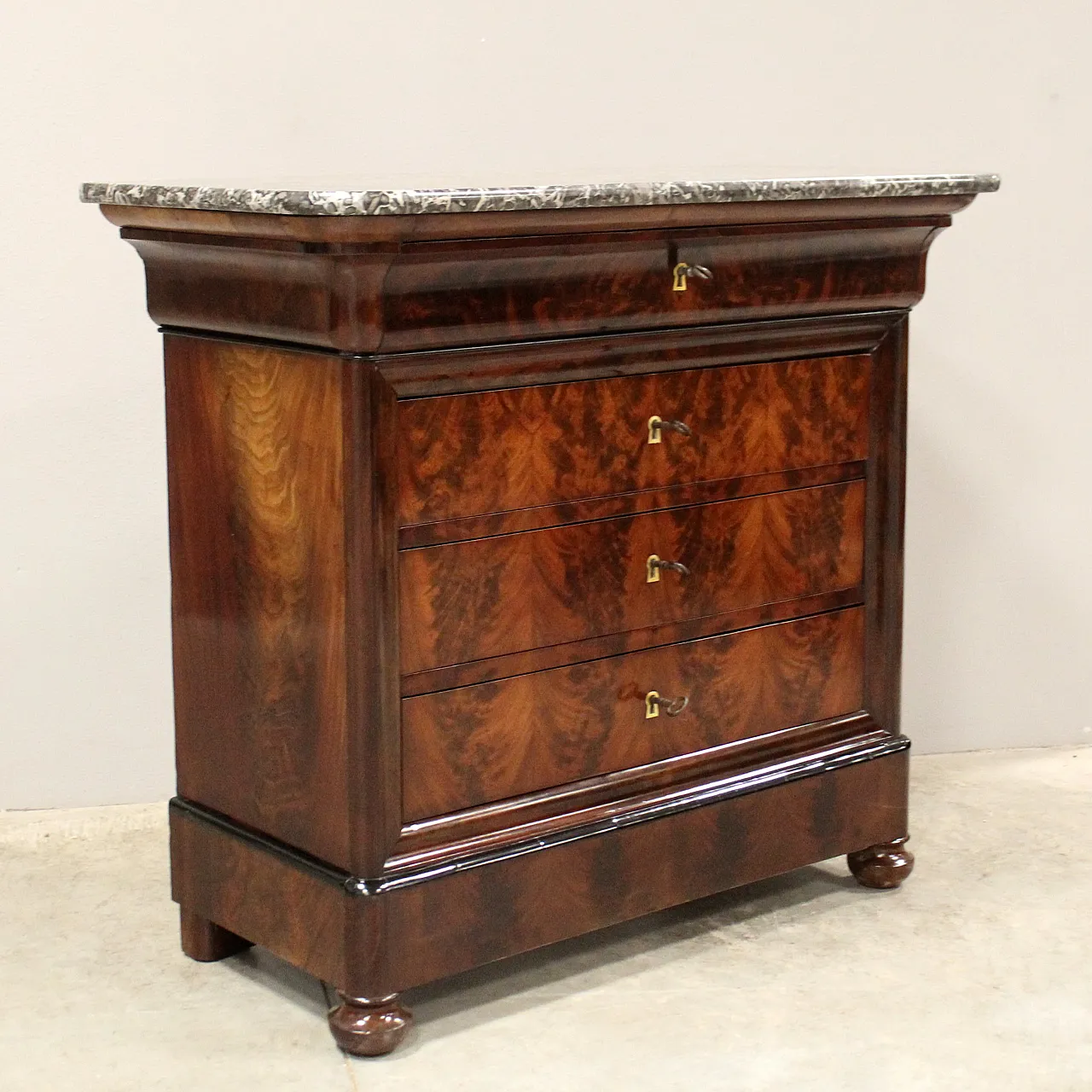 Cassettone comò cappuccino Luigi Filippo in mogano '800 2