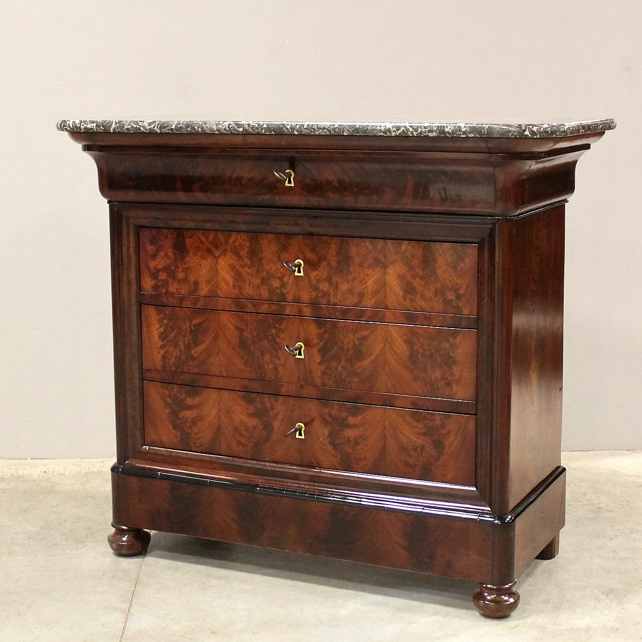 Cassettone comò cappuccino Luigi Filippo in mogano '800 4