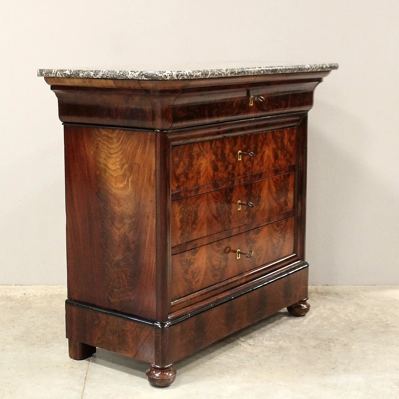 Cassettone comò cappuccino Luigi Filippo in mogano '800 5