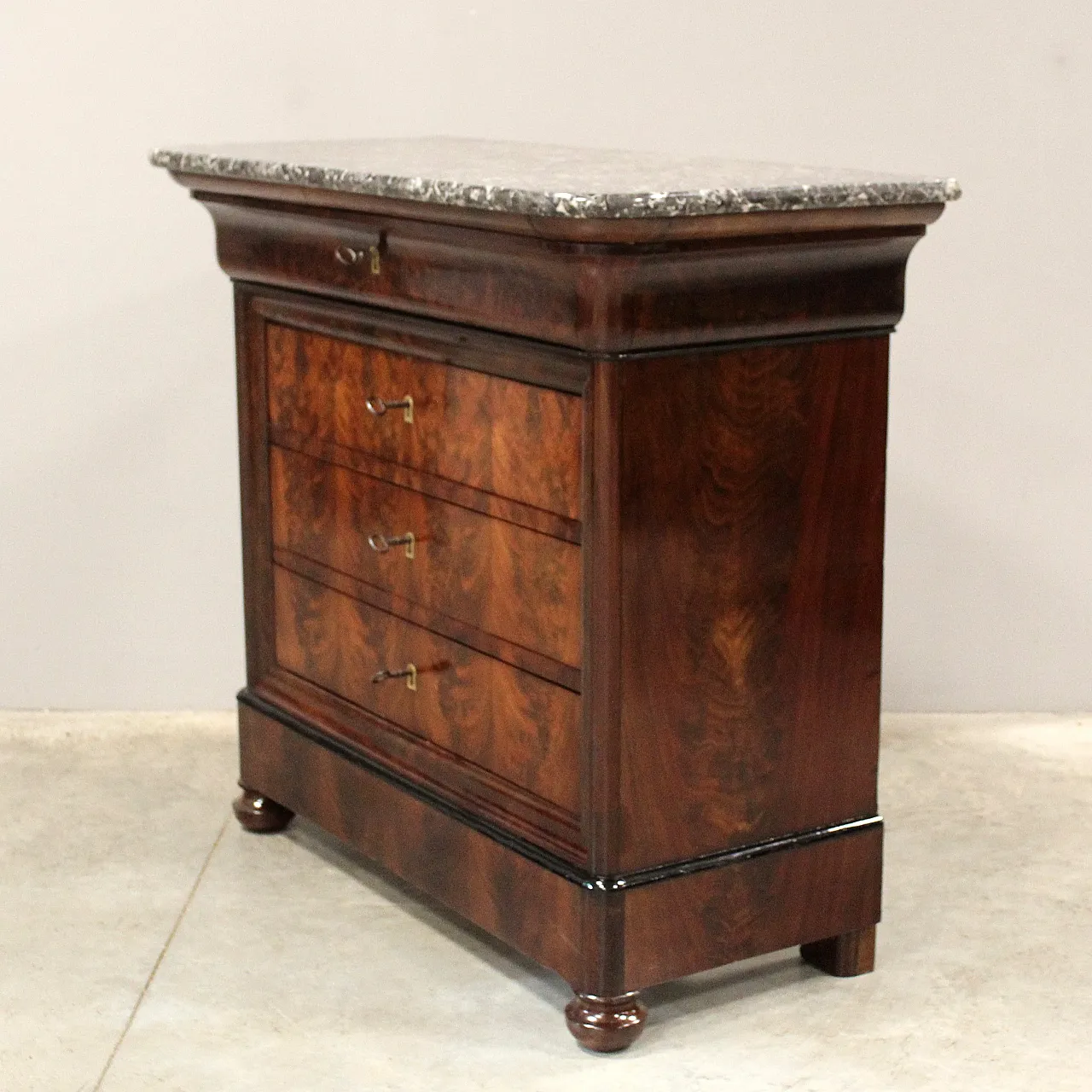 Cassettone comò cappuccino Luigi Filippo in mogano '800 6