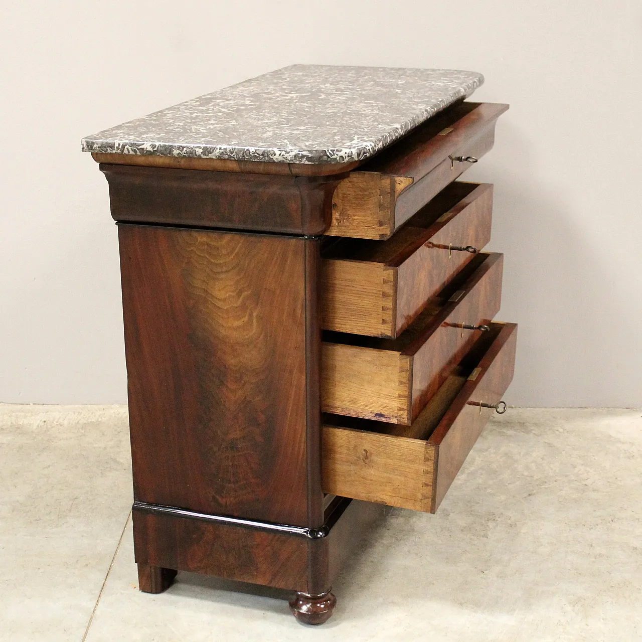 Cassettone comò cappuccino Luigi Filippo in mogano '800 7