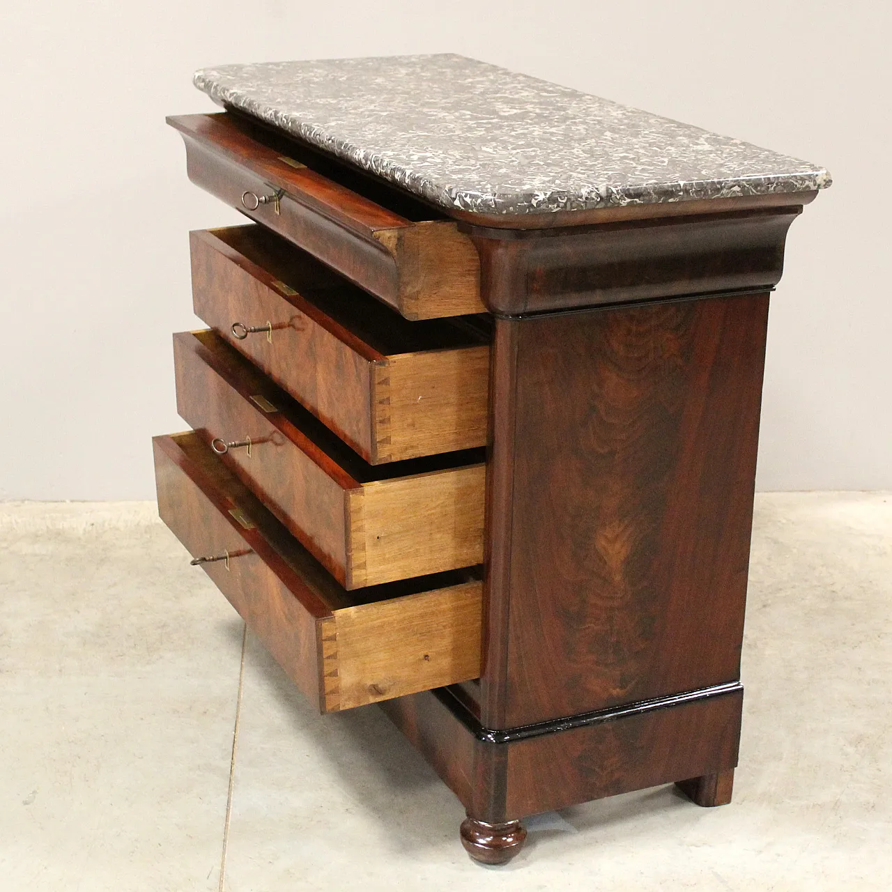 Cassettone comò cappuccino Luigi Filippo in mogano '800 8