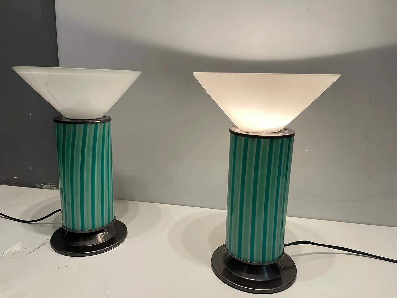 Pair of Mid-Century Mint Green Murano Glass Table Lamps, 70s 2
