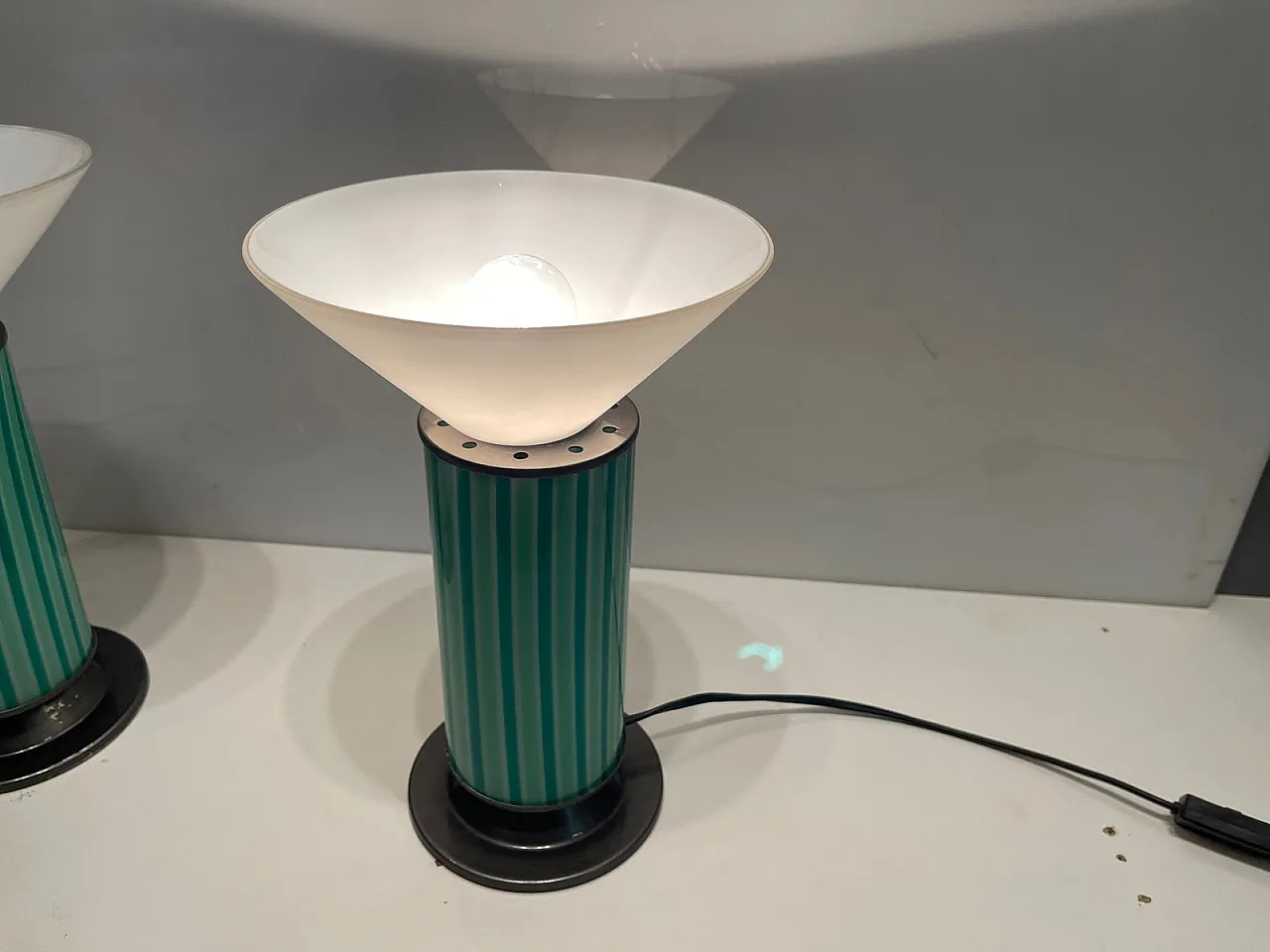 Pair of Mid-Century Mint Green Murano Glass Table Lamps, 70s 3