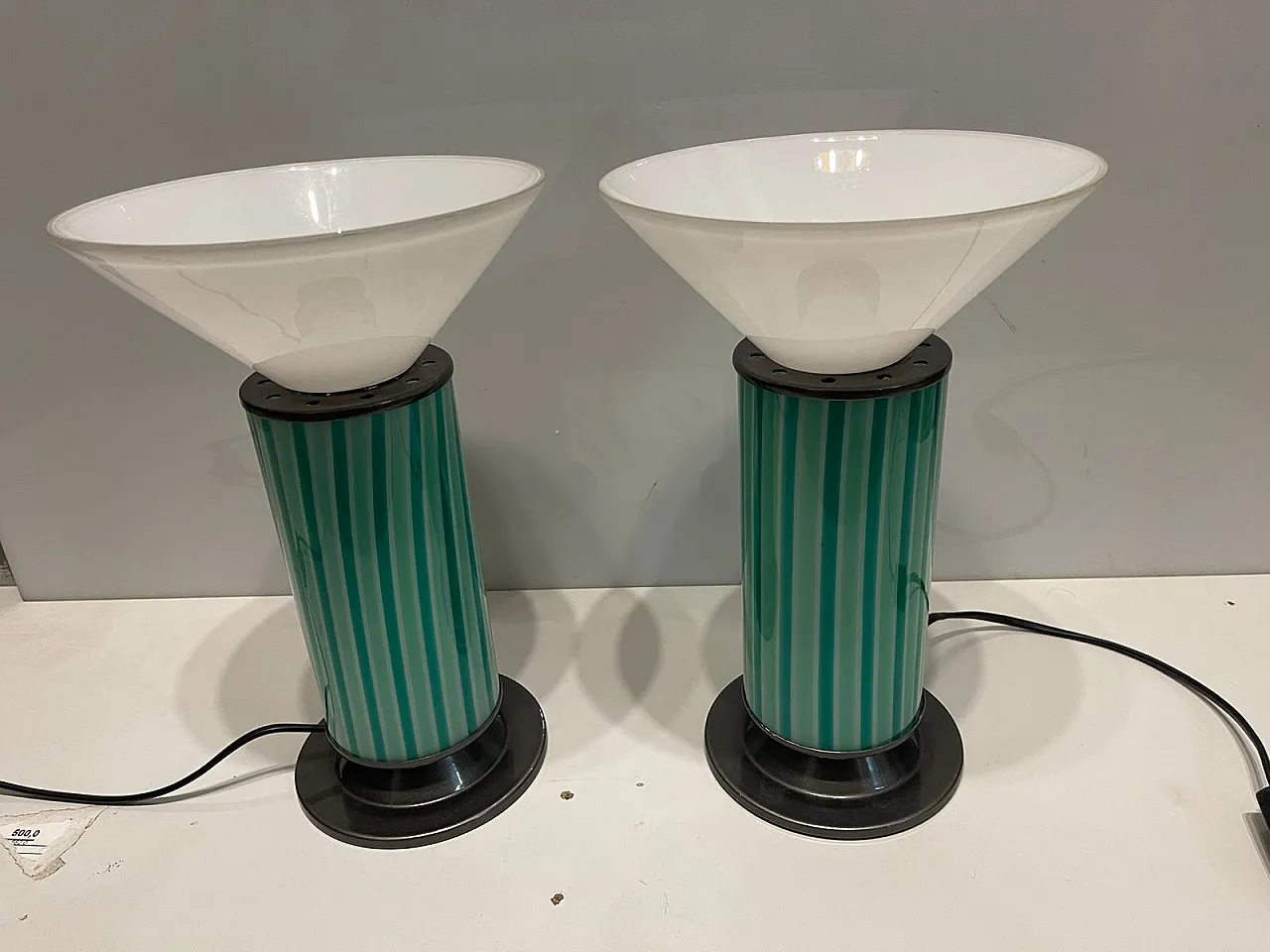 Pair of Mid-Century Mint Green Murano Glass Table Lamps, 70s 6