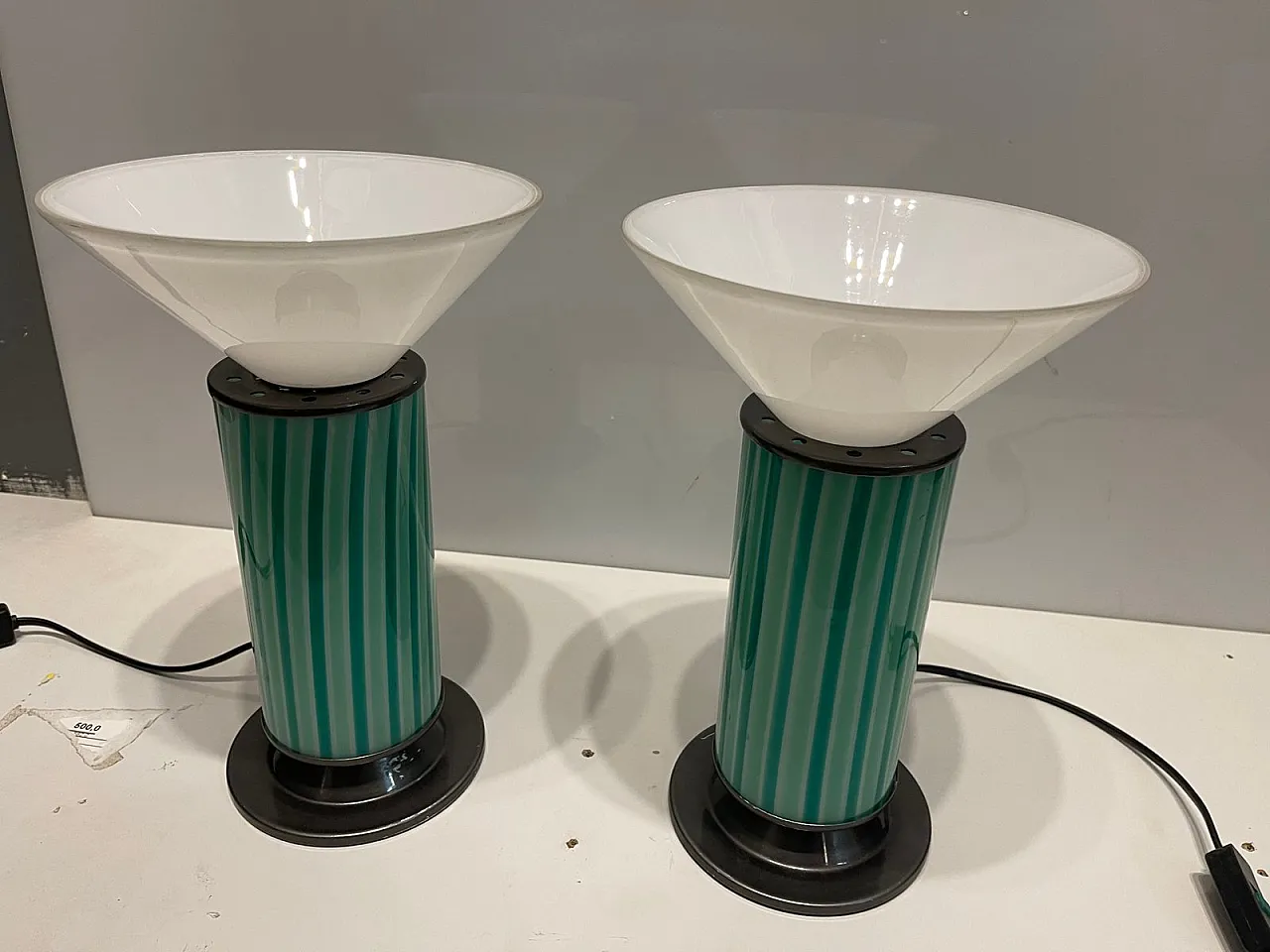 Pair of Mid-Century Mint Green Murano Glass Table Lamps, 70s 10