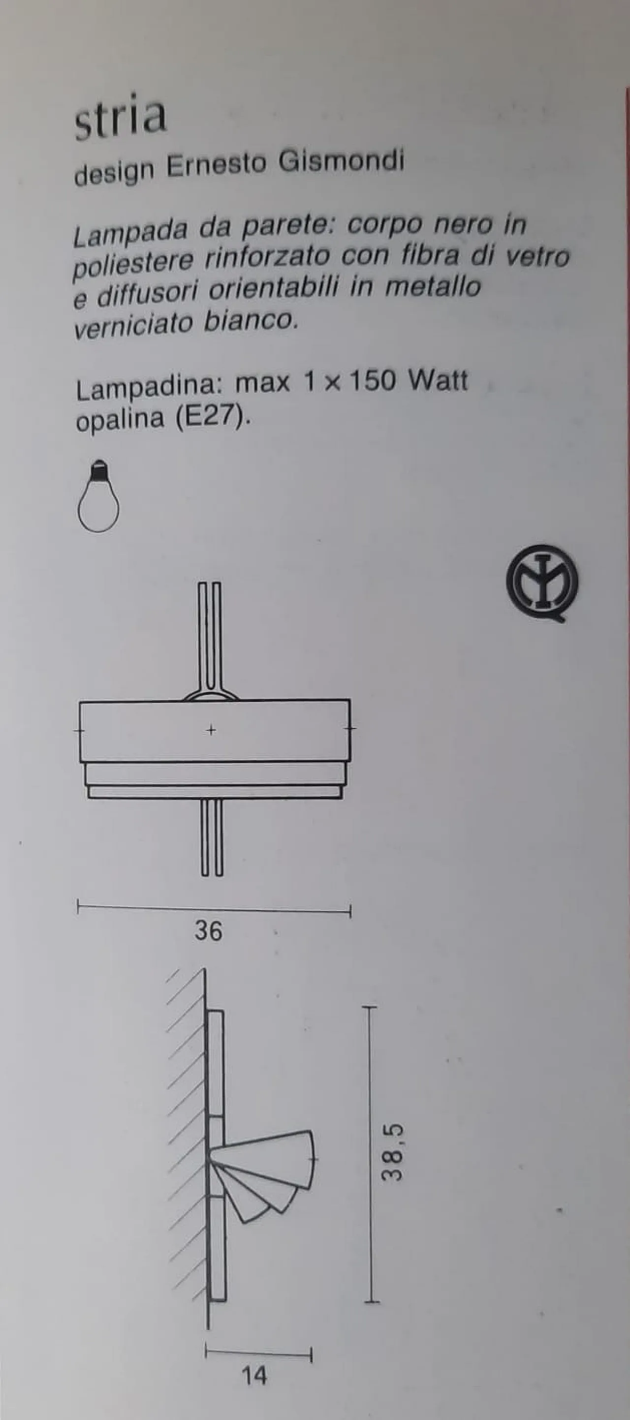 Stria coll. wall lamp by E. Gismondi for Artemide, 70s 43