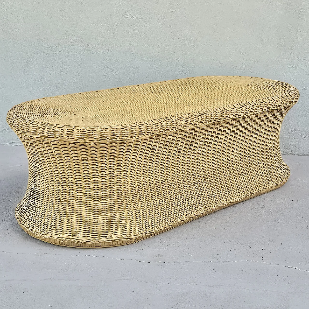 Panca tavolino in vimini e bambù, anni '70 3