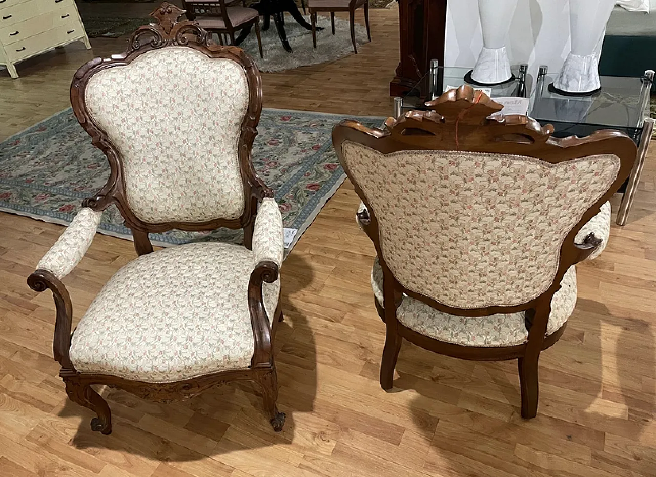 Pair of carved walnut armchairs, 90s 3