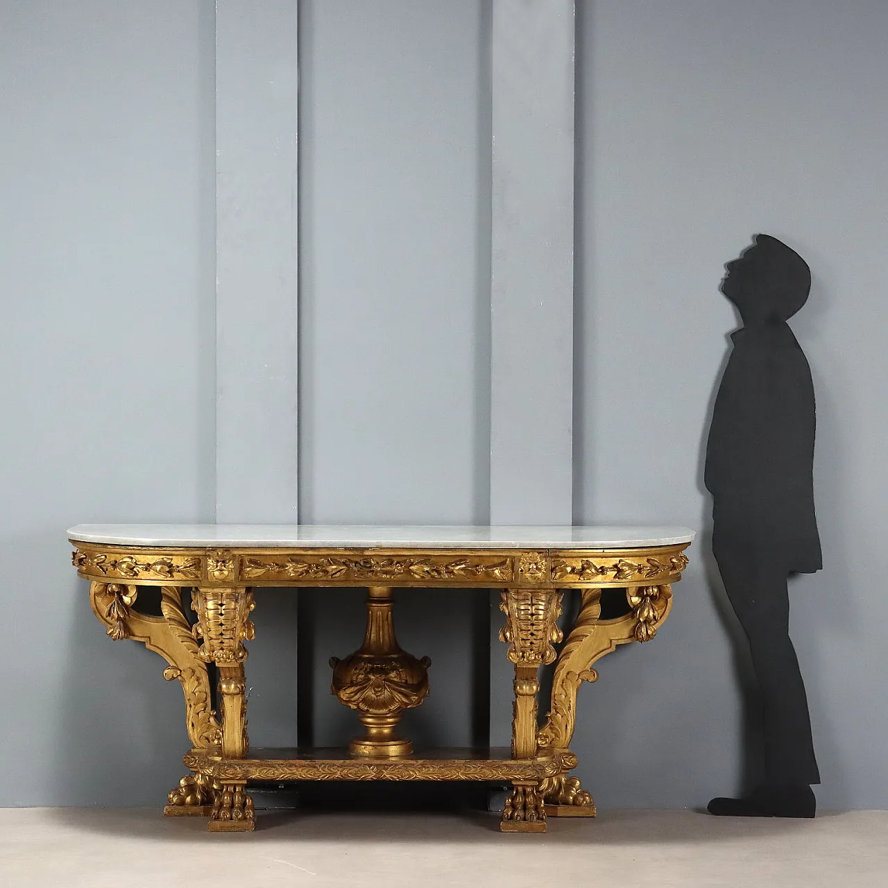 Console table in carved and gilded wood and marble, late 19th century 2