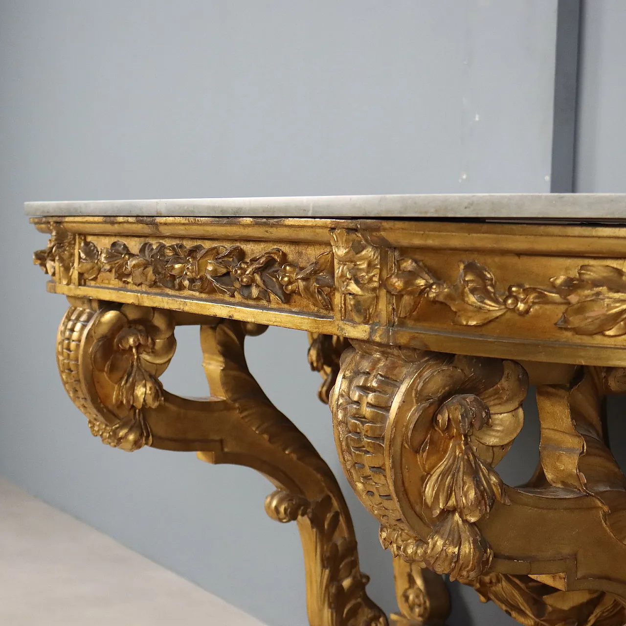Console table in carved and gilded wood and marble, late 19th century 3