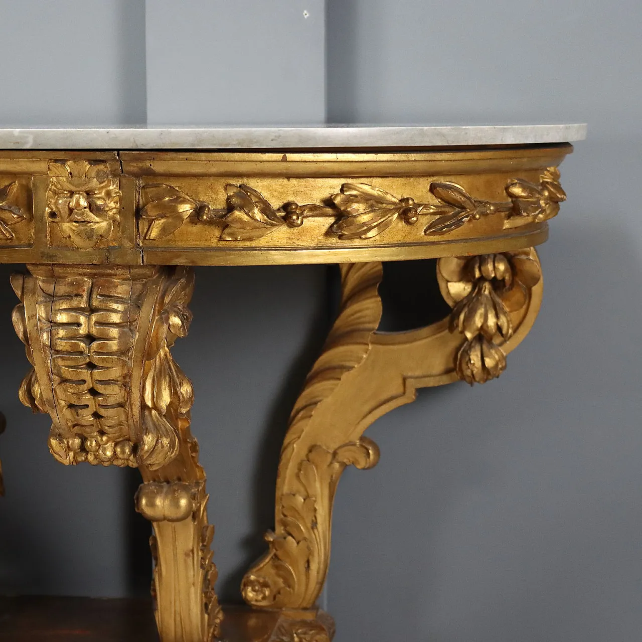 Console table in carved and gilded wood and marble, late 19th century 4