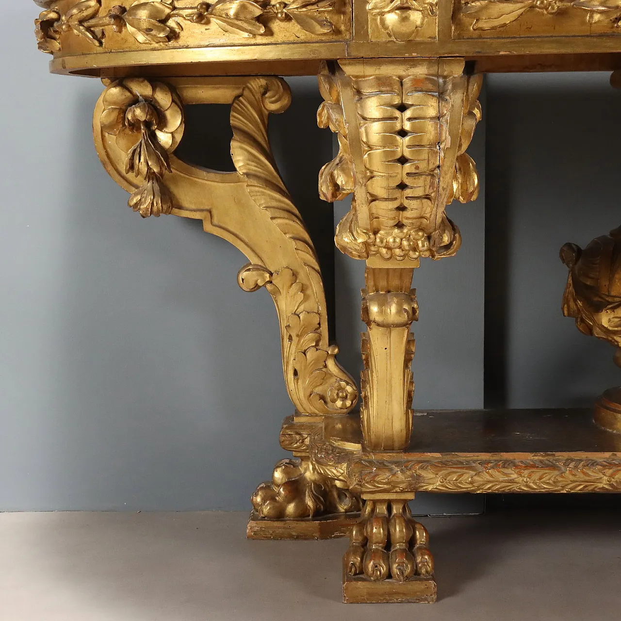 Console table in carved and gilded wood and marble, late 19th century 8