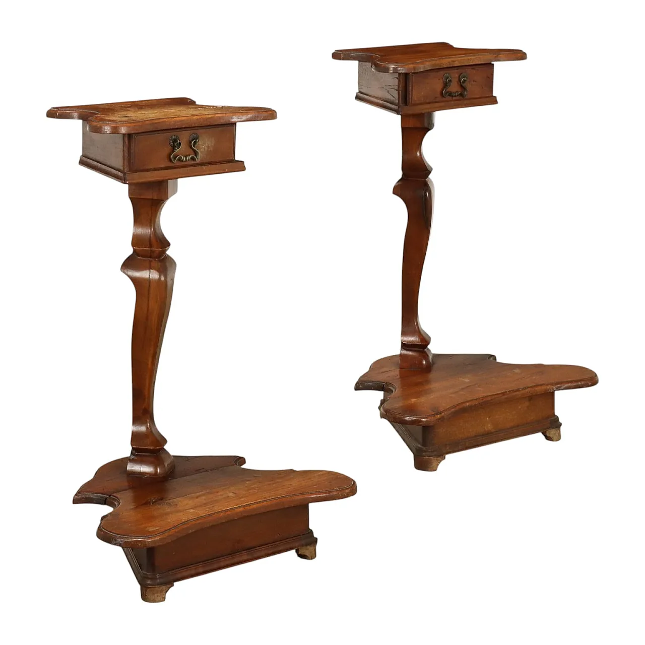 Pair of Baroque-style bedside tables in beech, 19th century 1