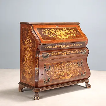 Comò con intarsi floreali e fogliari, '900