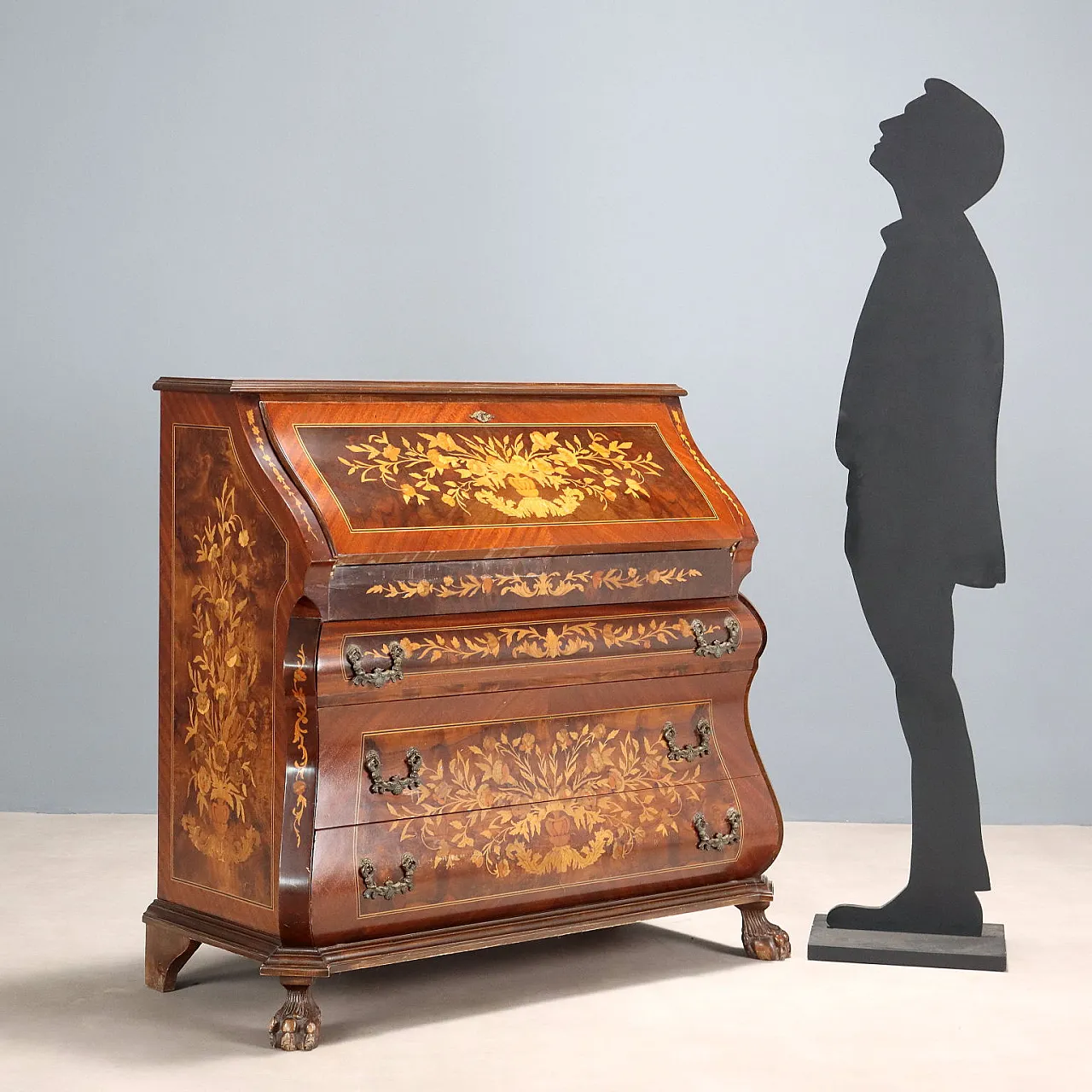 Comò con intarsi floreali e fogliari, '900 2