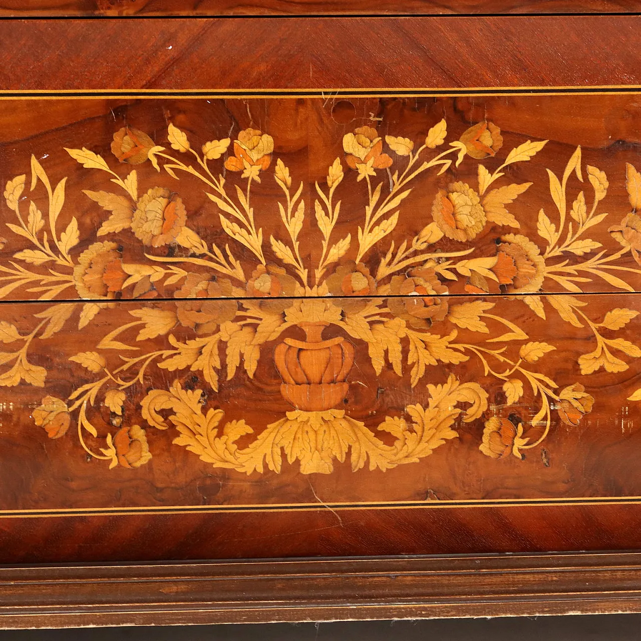 Comò con intarsi floreali e fogliari, '900 8