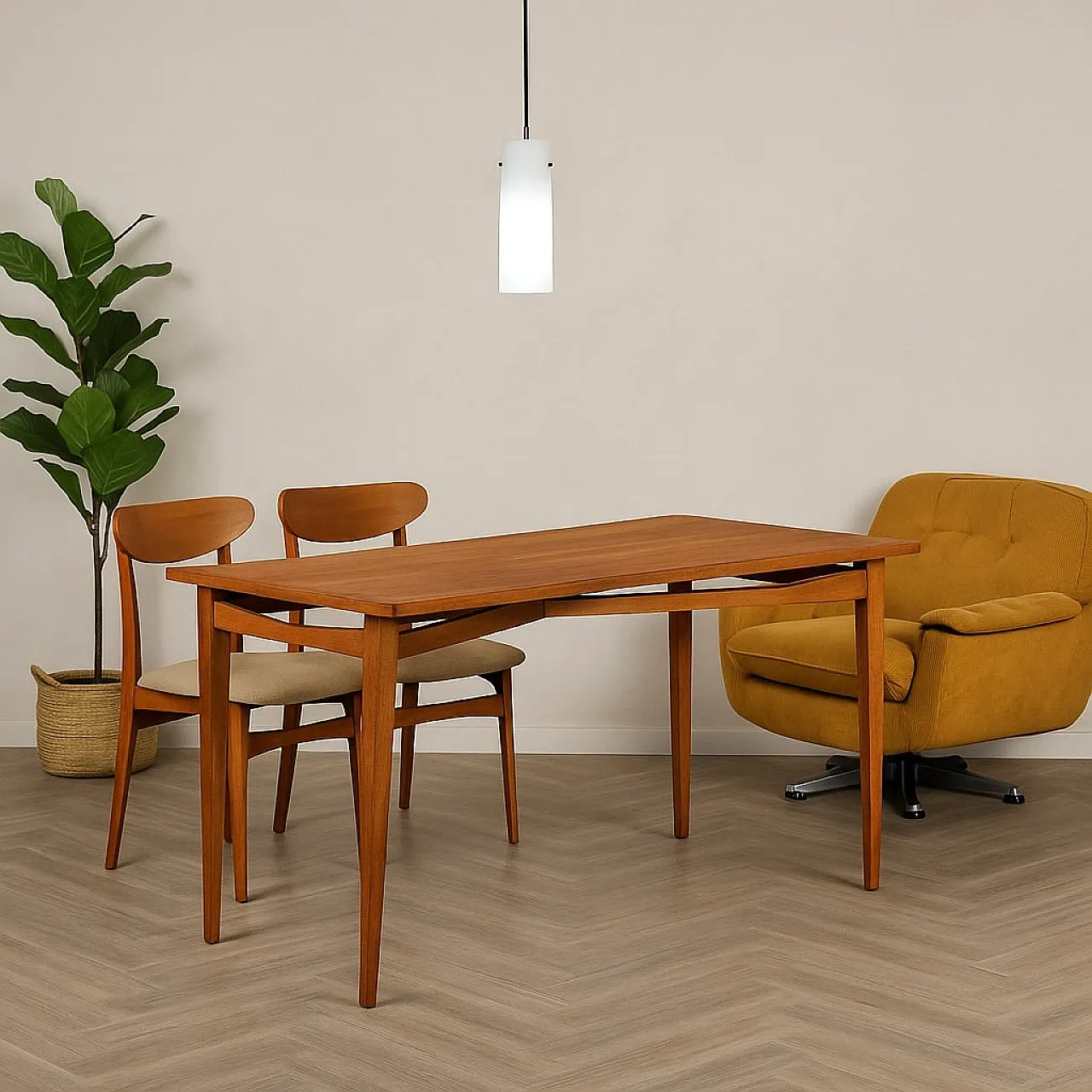 Table with beech base and walnut veneer top, 1950s 2