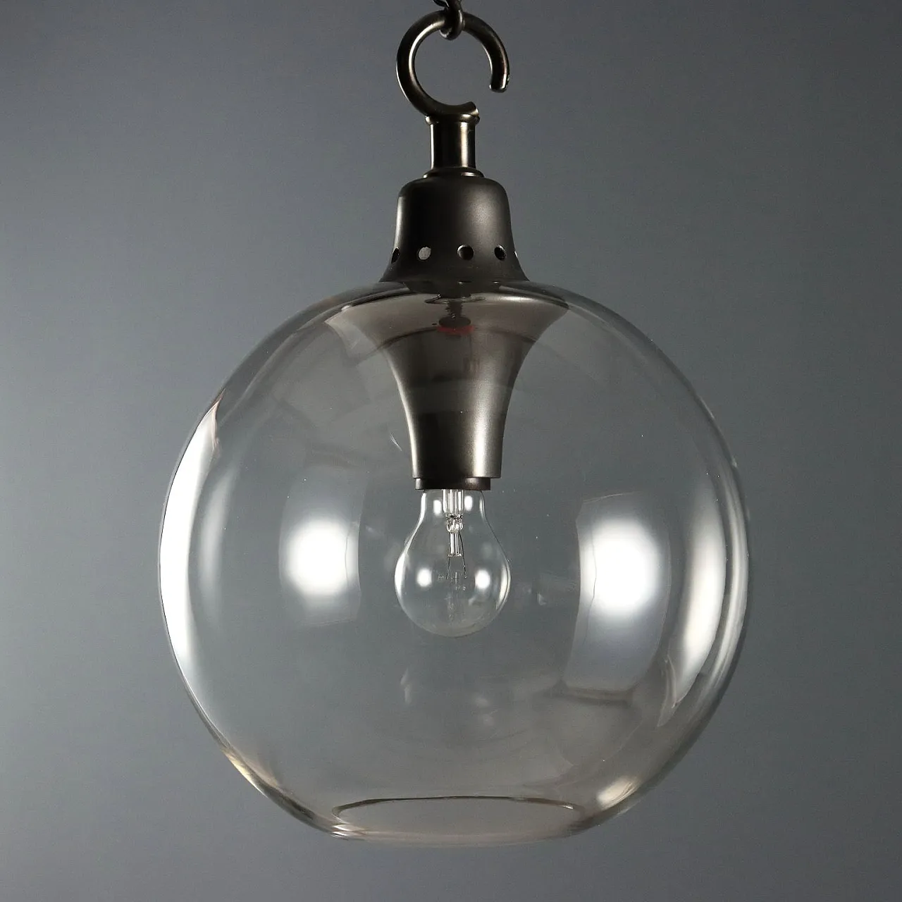 Lampada da soffitto in ottone brunito e vetro, '900 8