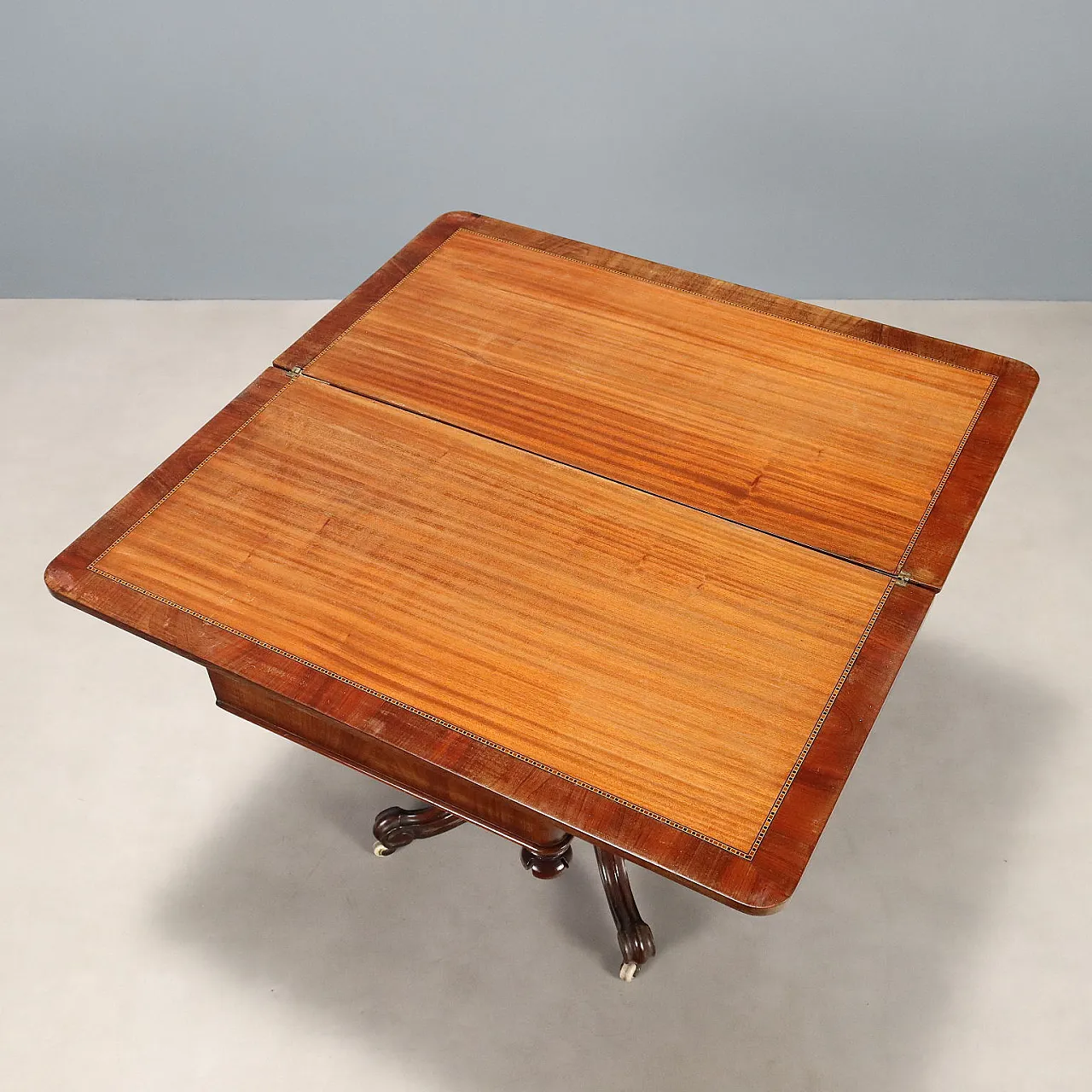 Tavolo da gioco Luigi Filippo in mogano, tardo '800 4