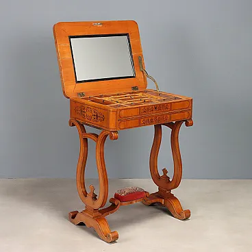 Tavolo da cucito Carlo X in ciliegio e noce con intarsi, '800