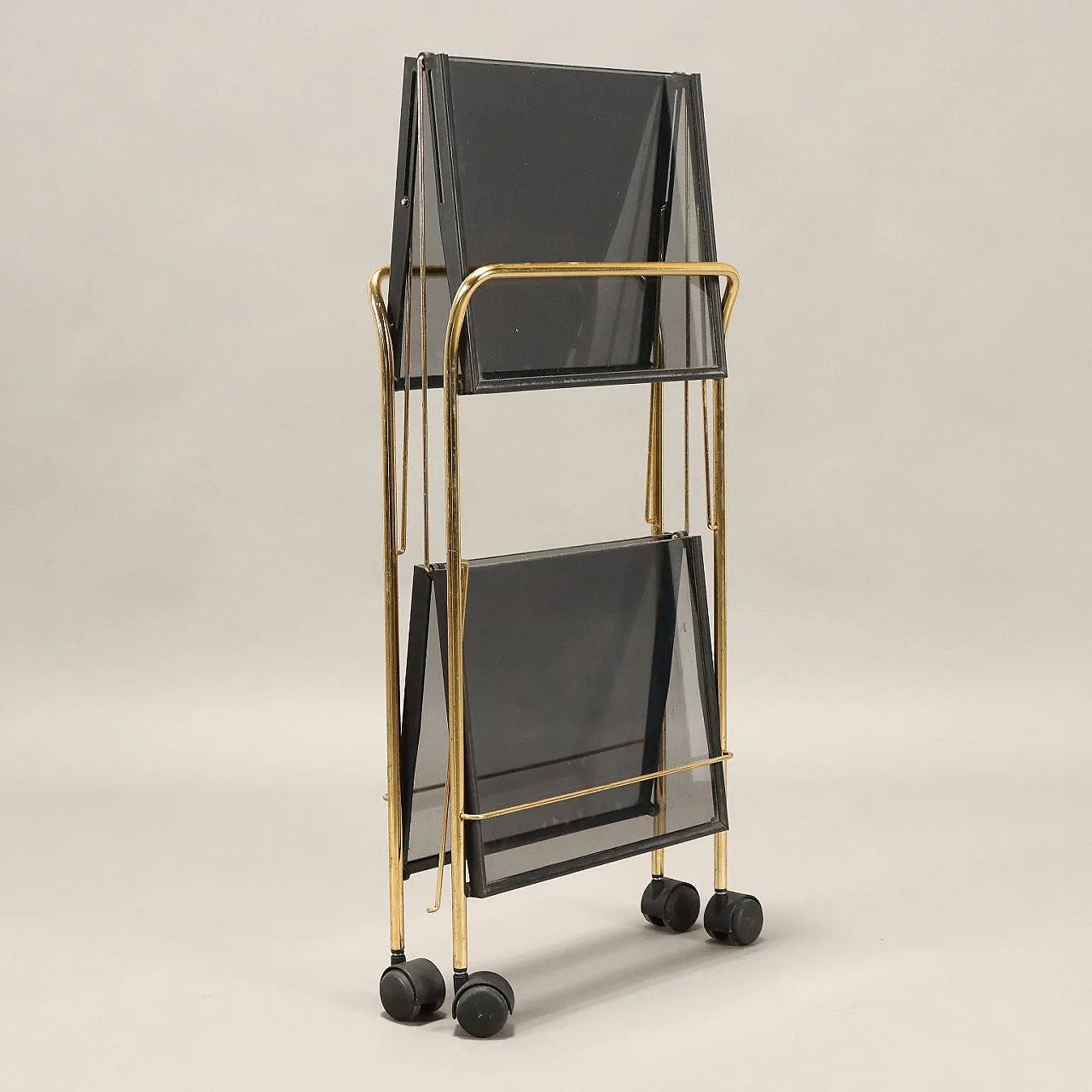 Carrello bar pieghevole in metallo ottonato e plexiglass, anni '80 8