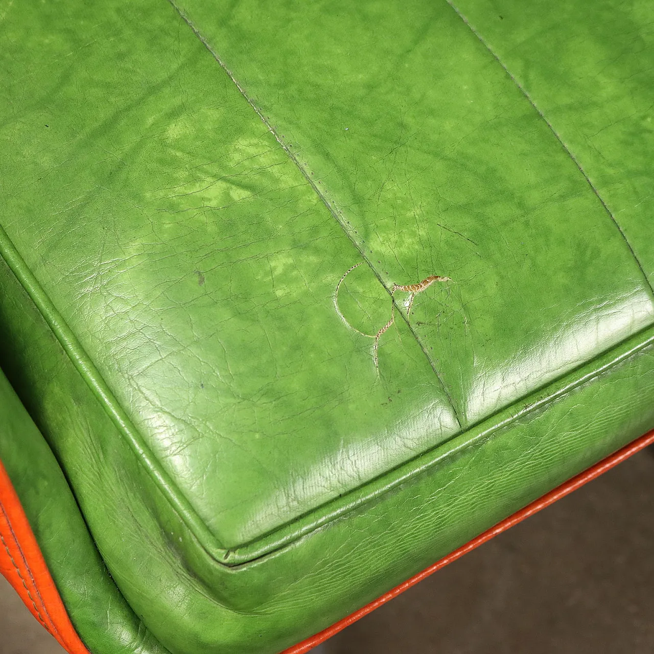 3 Armchairs in aluminium, foam and green leatherette, 1960s 9