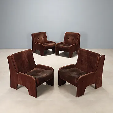 4 Poltrone con imbottitura in espanso e rivestimento in tessuto, '900