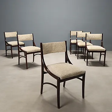 6 Sedie da pranzo in legno di faggio tinto e tessuto, '900