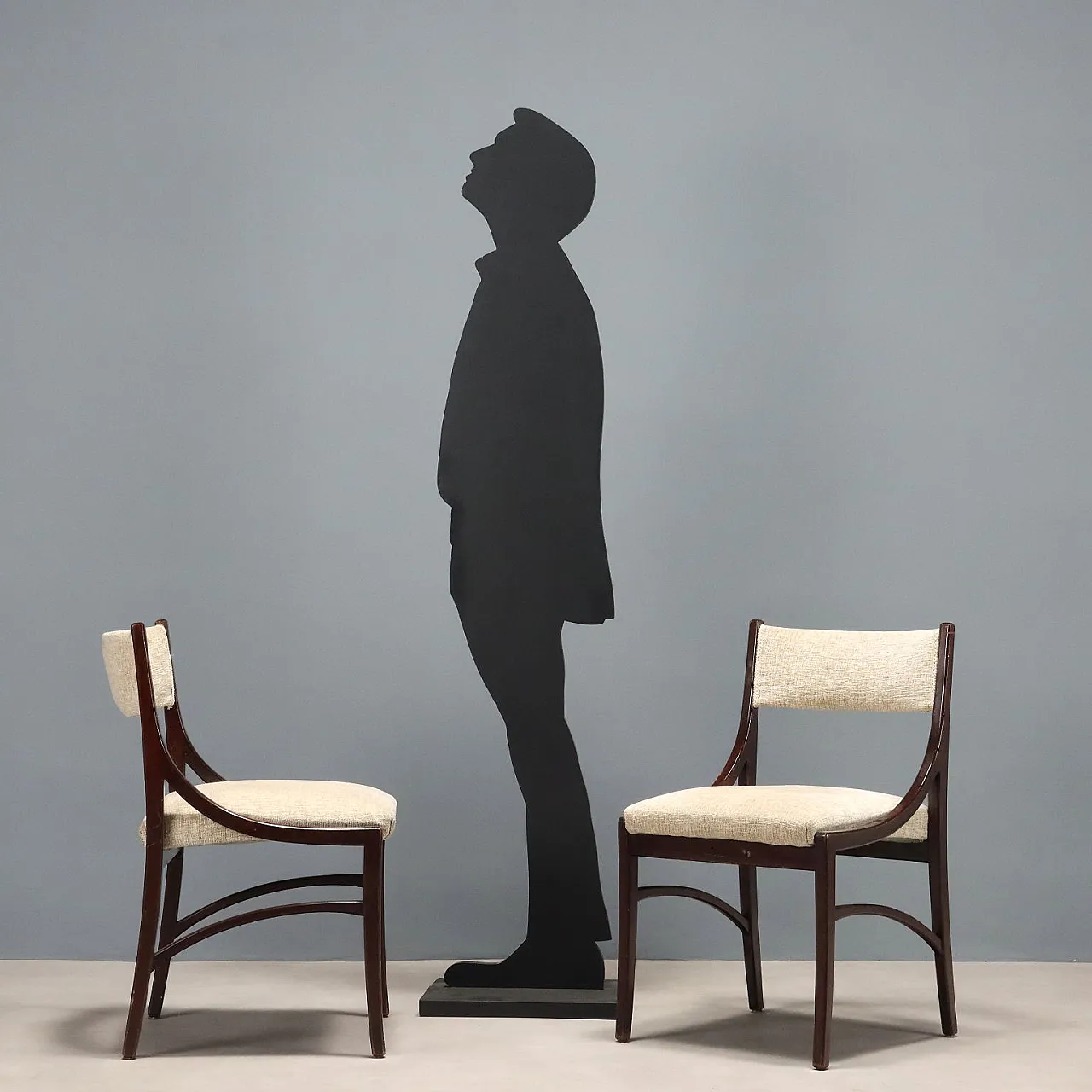 6 Sedie da pranzo in legno di faggio tinto e tessuto, '900 3