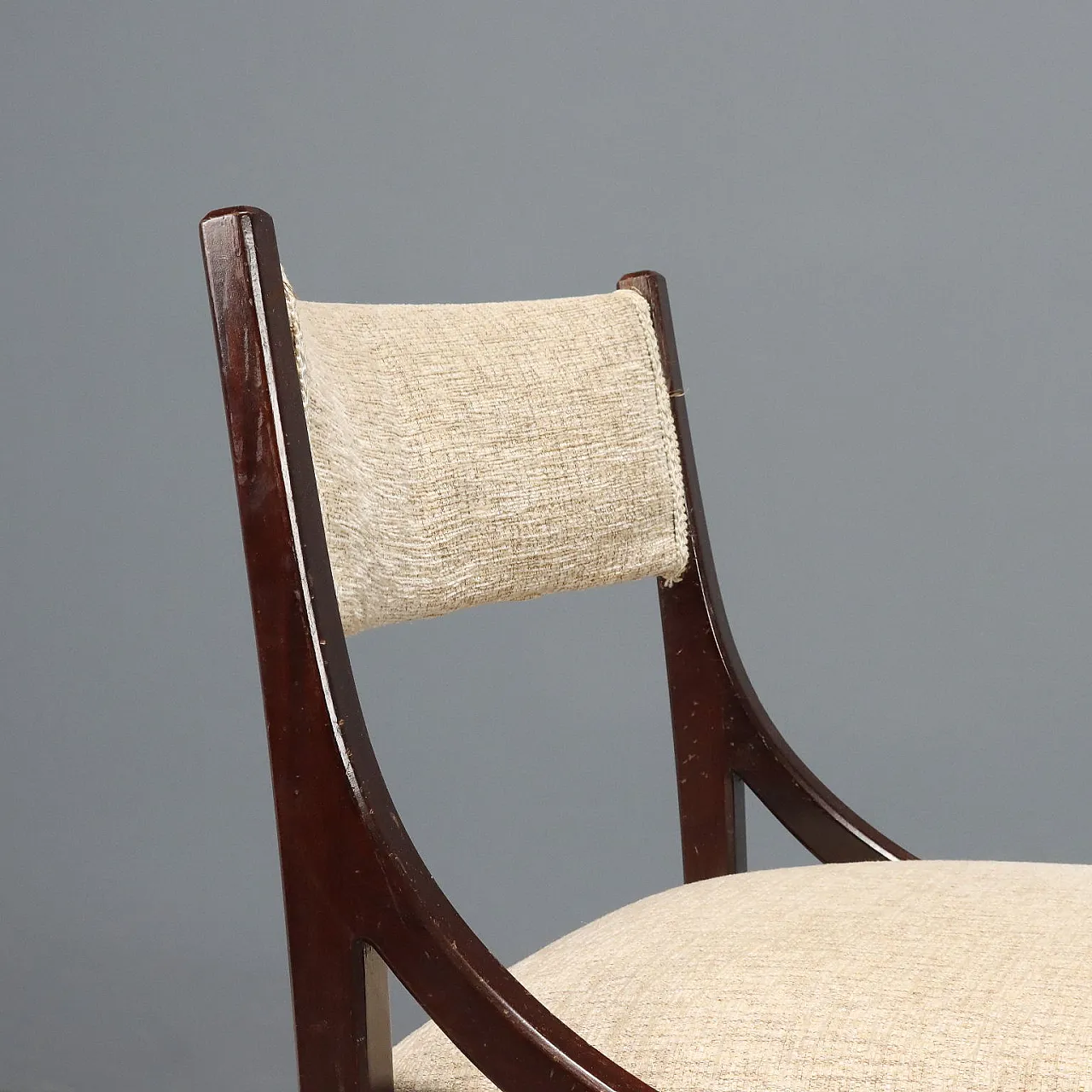 6 Sedie da pranzo in legno di faggio tinto e tessuto, '900 5